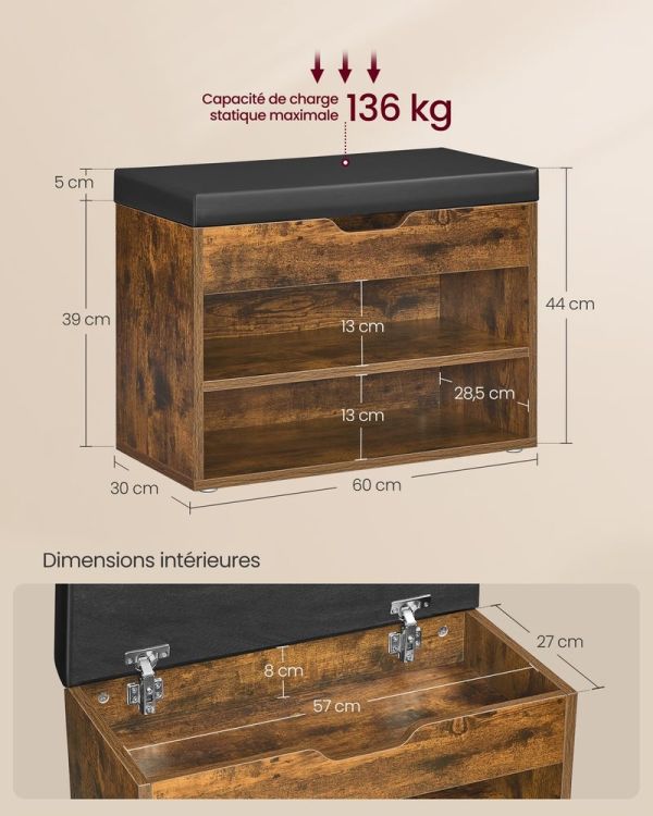 Banc à Chaussures Entrée Coffre Rustique