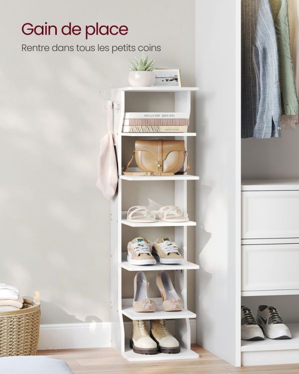 Meuble à Chaussures Colonne 7 Niveaux Blanc