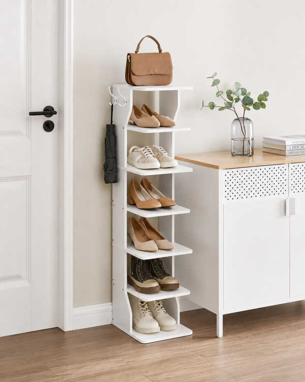 Meuble à Chaussures Colonne 7 Niveaux Blanc