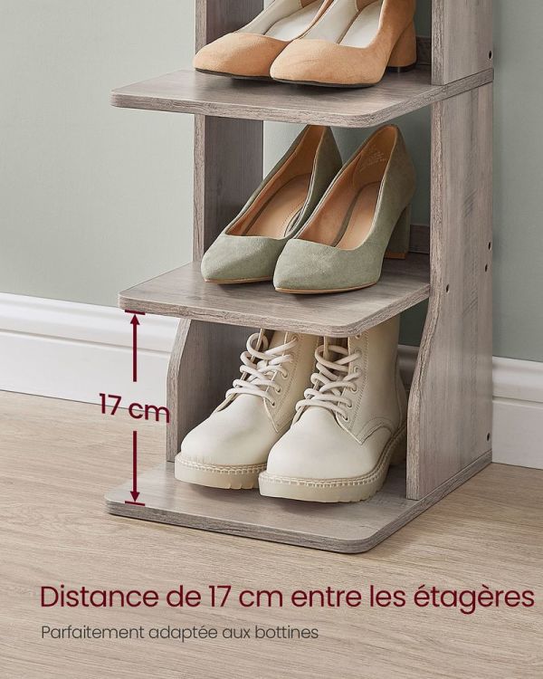 Meuble à Chaussures Colonne 7 Niveaux Grège