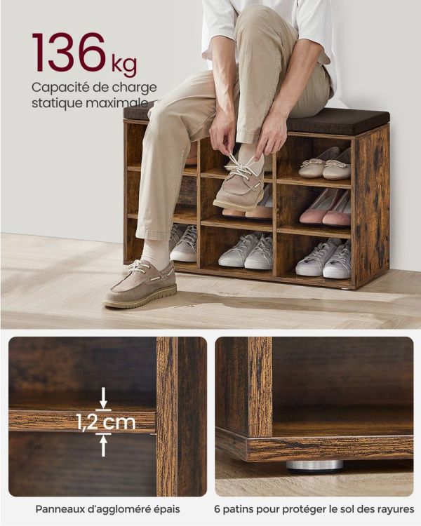 Banc à Chaussures 9 Paires Rustique