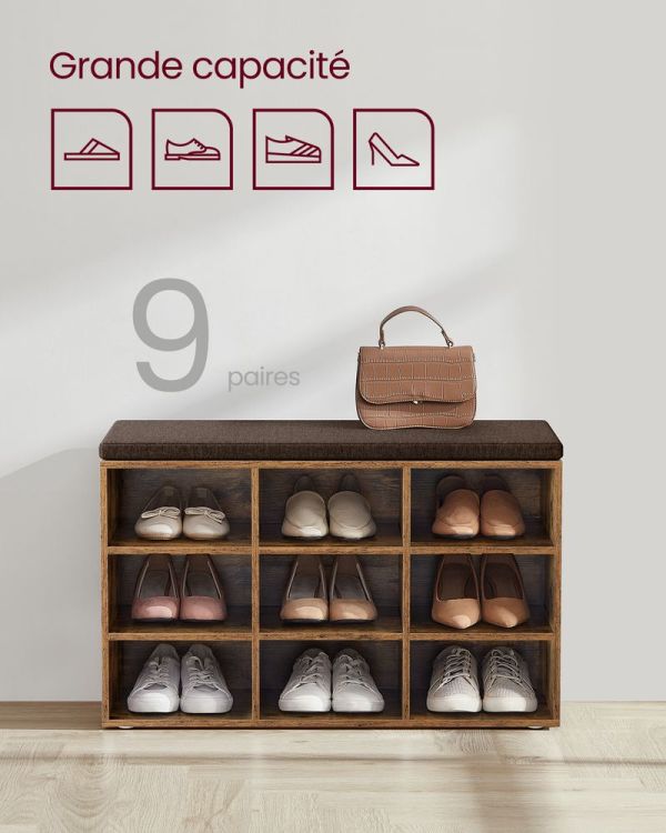 Banc à Chaussures 9 Paires Rustique