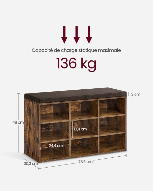 Banc à Chaussures 9 Paires Rustique
