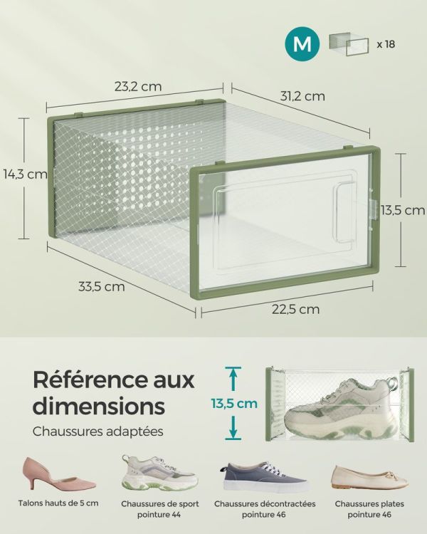 Boîtes à Chaussures Transparentes Empilables Vert