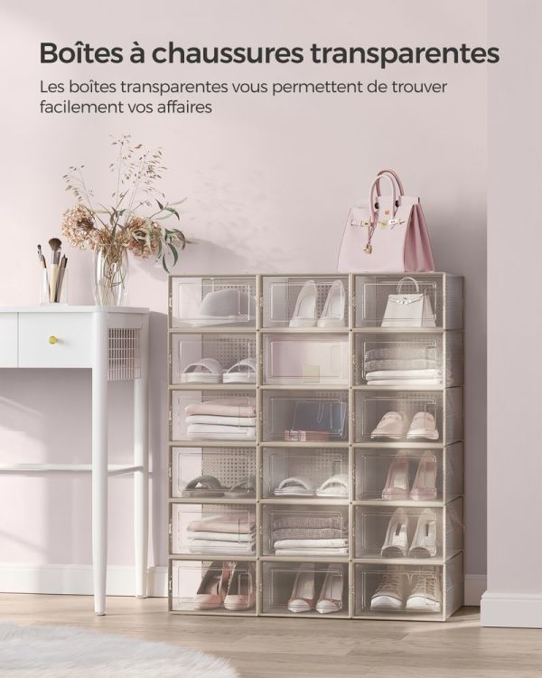 Boîtes à Chaussures Transparentes Empilables Beige