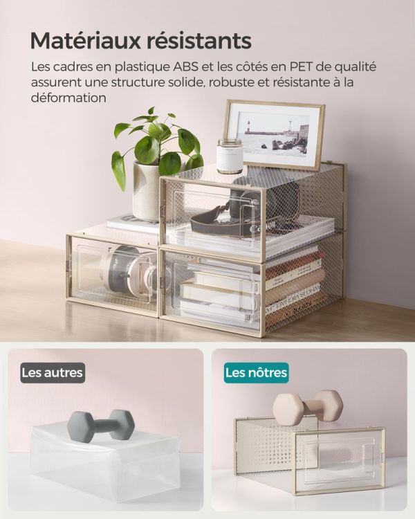 Boîtes à Chaussures Transparentes Empilables Beige