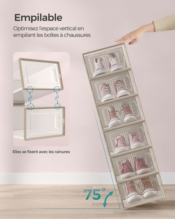 Boîtes à Chaussures Transparentes Empilables Beige