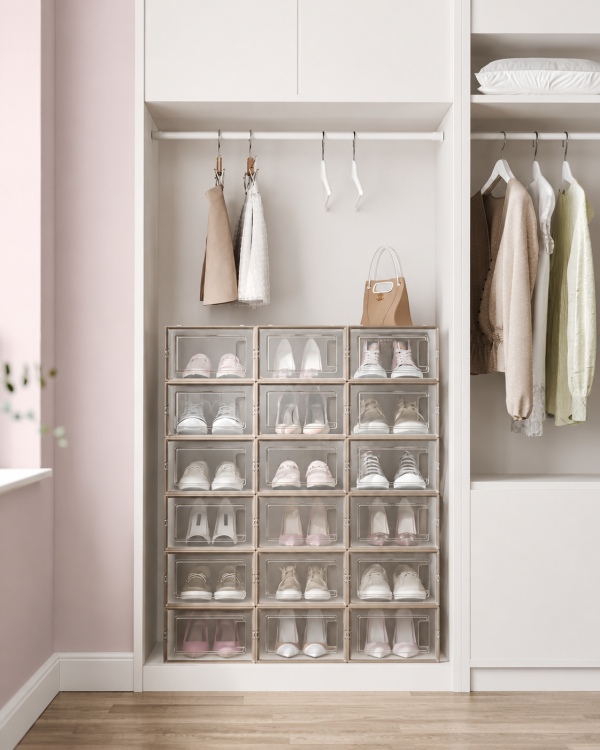 Boîtes à Chaussures Transparentes Empilables Beige