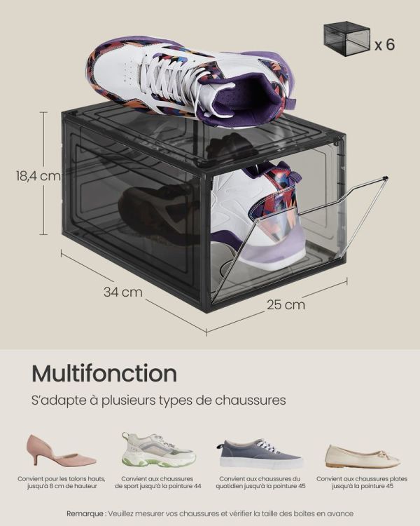 Boîtes à Chaussures Transparentes Magnétiques Noir