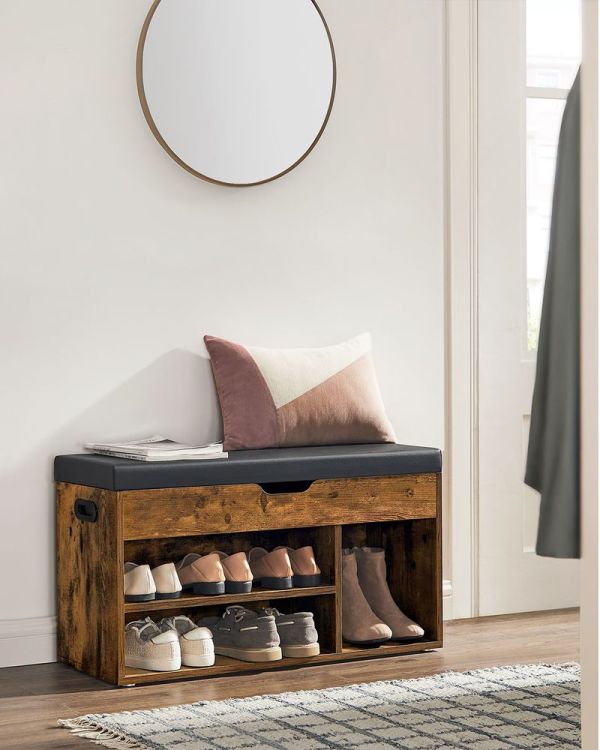 Banc à Chaussures Rembourré Rustique 80 cm