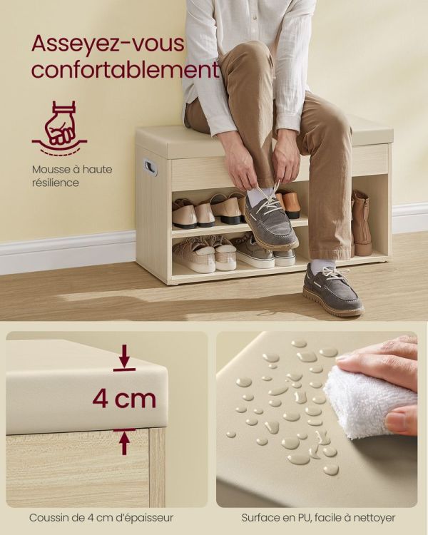 Banc à Chaussures Rembourré Beige 80 cm