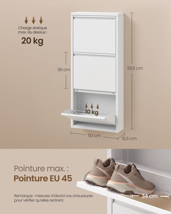 Meuble à Chaussures Extra Plat 15 cm Blanc