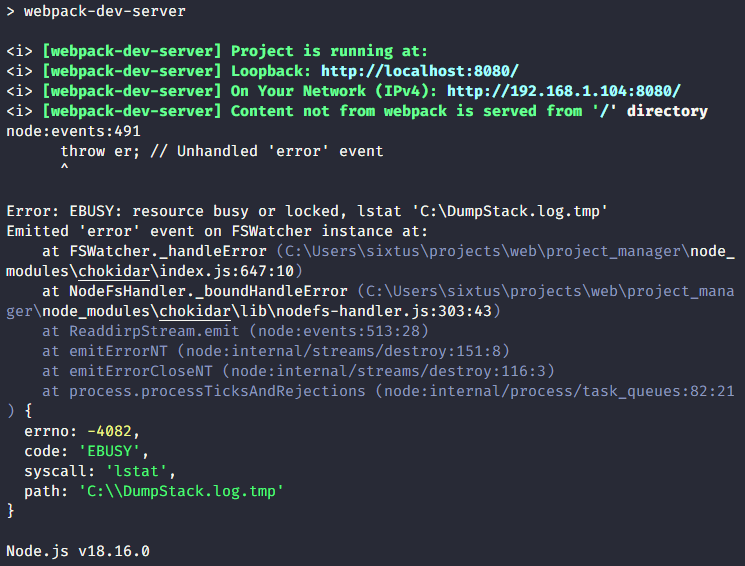 How I solved webpack/chokidar error — Error: EBUSY: resource busy or ...