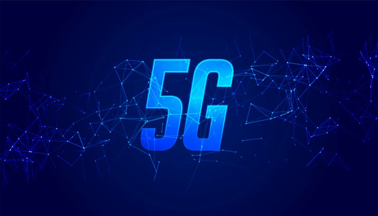 The image features the text "5G" prominently, surrounded by a network of connected nodes, symbolizing the advanced connectivity and high-speed capabilities of 5G technology.