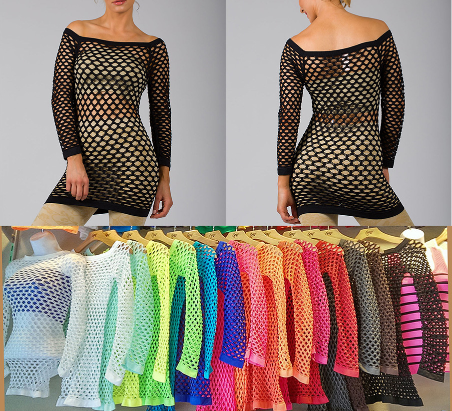 Free Size S M L Sexy FishNet Shirt Croped Long Sleeve Club GOGO   Dance Top Blouse