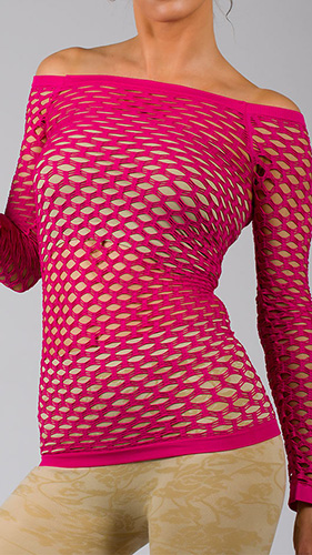 long sleeve fishnet   top-Pink