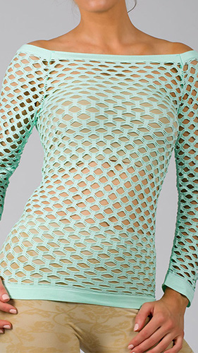 long sleeve fishnet top-mint baby blue