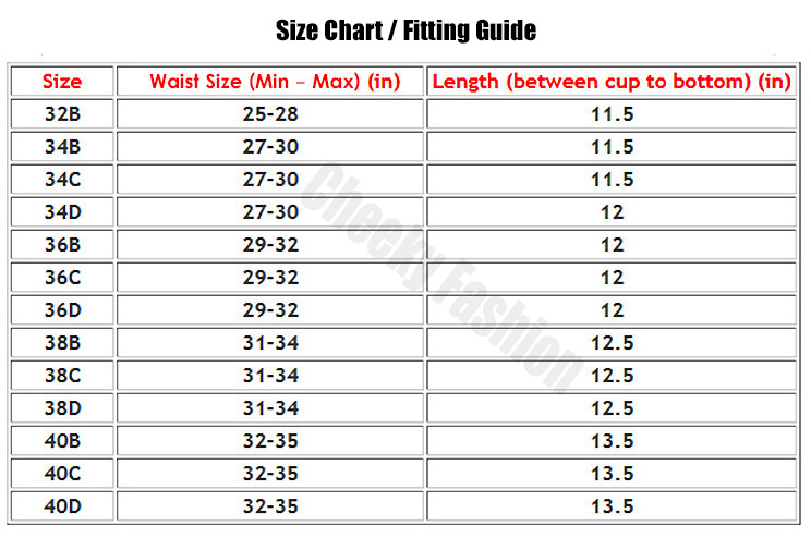 Bustier Size Chart fitting guide