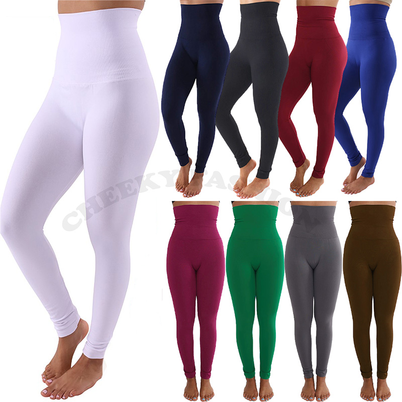 Women High Waist Tummy Shaping Slimming Ankle Leggings Warm Fleece Lined Pants