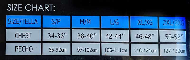 Mens Thermal Size Chart