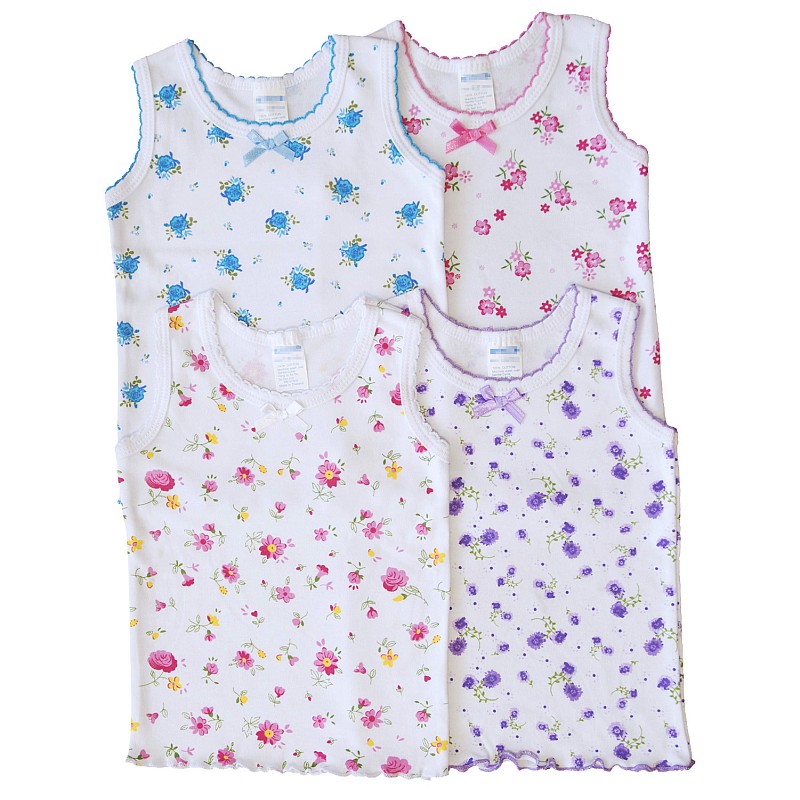 4-Pack Butterfly BOW DETAIL GIRLS UNDERSHIRT Camisole Thin Straps TANK Tops Lot