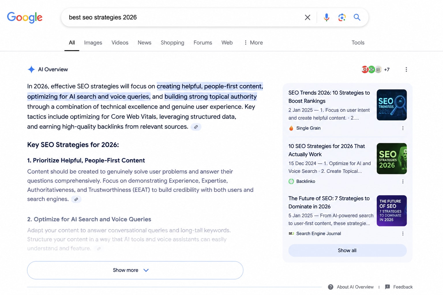 Google AI Overview showing zero-click search results