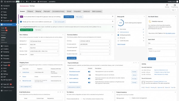 Crowded WordPress admin dashboard with many settings and plugin menus