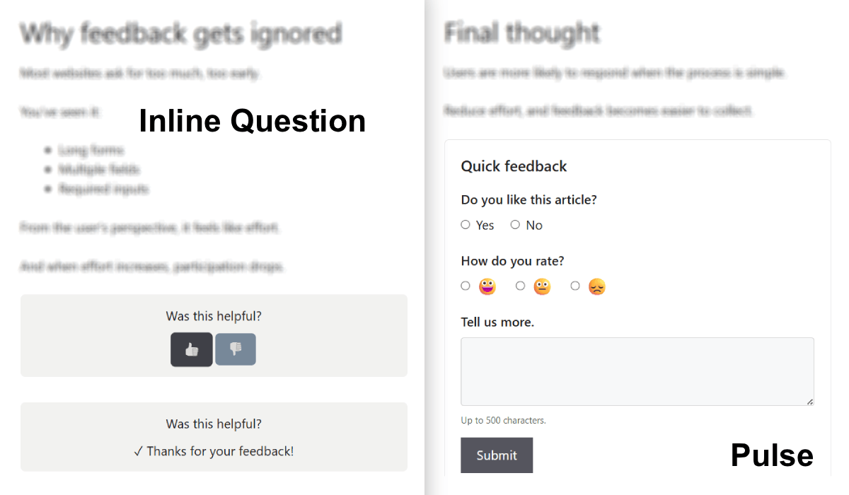 Inline feedback prompt embedded inside WordPress content using Plugiva Pulse