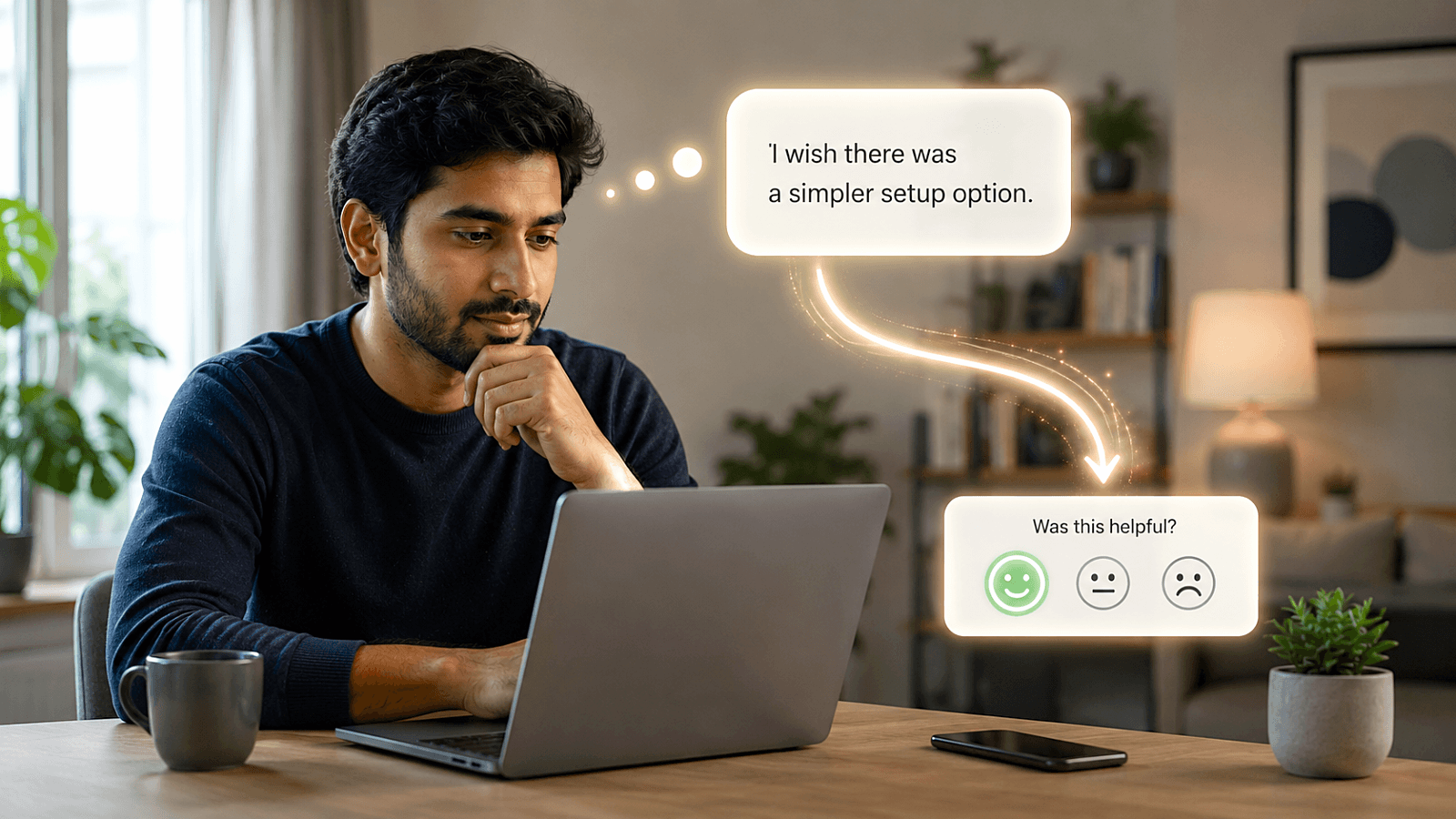 Website visitor expressing a thought through a simple interaction