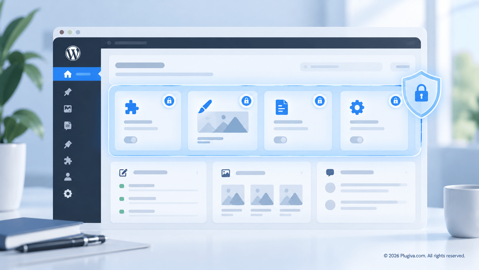 WordPress admin dashboard with Client Mode safeguards around key controls