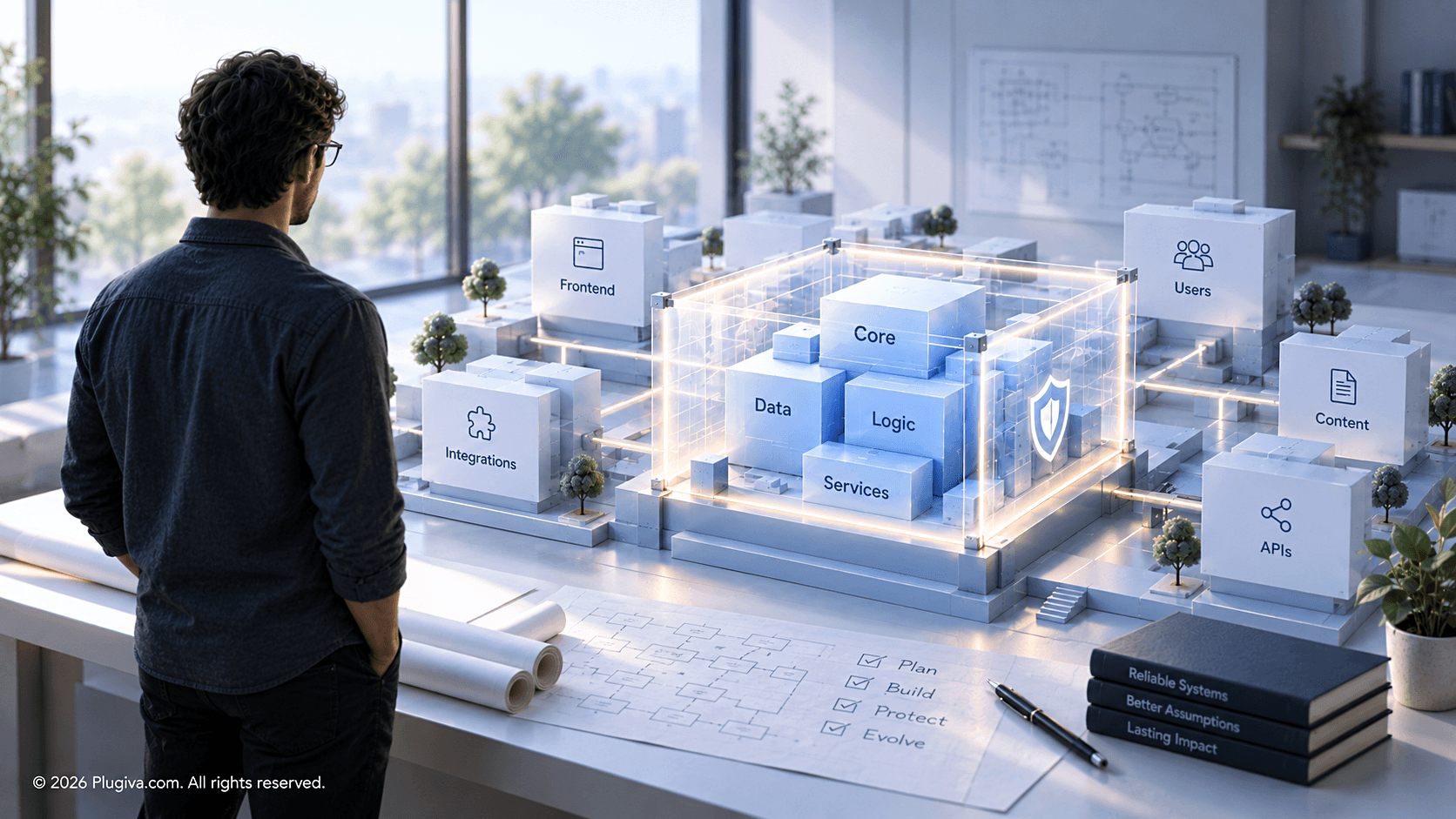 A protected software system surrounded by layered boundaries and safeguards