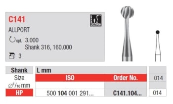 HARDMETALLBOR RUND HS C141-014 3 STK KIRURGISK EDENTA