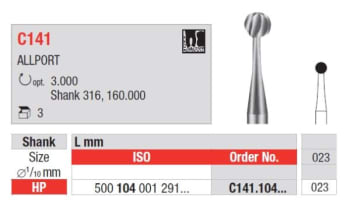 HARDMETALLBOR RUND HS C141-023 3 STK KIRURGISK EDENTA
