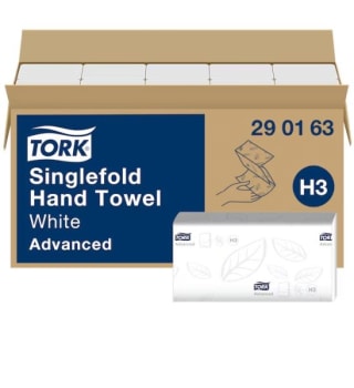 PAPIRHÅNDKLE 2-LAGS SINGLEFOLD ADVANCED MYK H3 3750 STK TORK