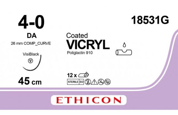 SUTUR VICRYL 18531G DA NÅL 4/0 45 CM 12 STK. LILLA