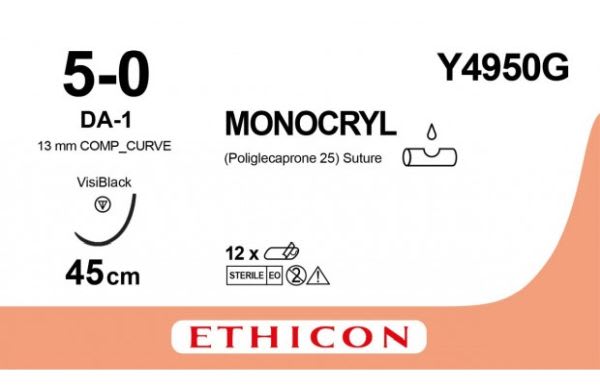 SUTUR MONOCRYL Y4950G DA 1 NÅL 5/0 45CM 12 STK ETHICON