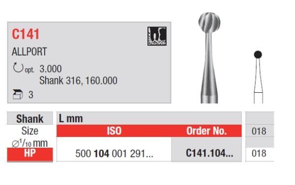 HARDMETALLBOR RUND HS C141-018 3 STK KIRURGISK EDENTA