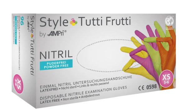 HANSKER TUTTI FRUTTI NITRIL X-SMALL ASSORTERTE FARGER 96 STK