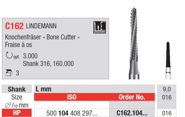 HARDMETALLBOR LINDEMANN HS C162-016 3 STK KIRURGISK EDENTA