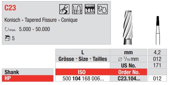 HARDMETALLBOR FISSUR HS C23-012 5 STK EDENTA