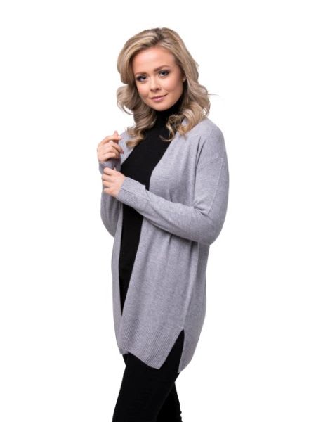 Ladies Cashmere Cardigan Light Grey Melange (one size)