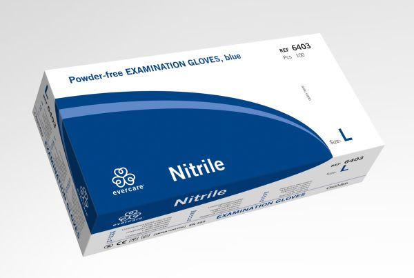HANSKER EVERCARE NITRIL BLÅ LARGE PUDDERFRI 100 STK 6403