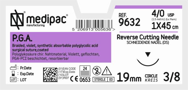 SUTUR PGA 9632 24DS 4-0 45CM 12 STK MEDIPAC