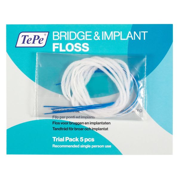 TANNTRÅD BRIDGE & IMPLANT FLOSS 5 STK PRØVEPAKKE TEPE