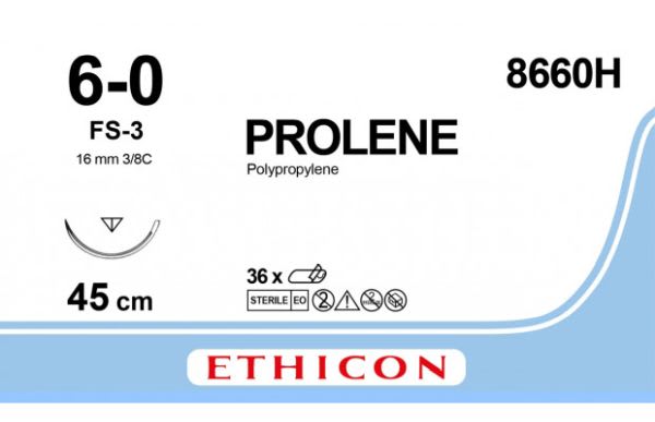 SUTUR PROLENE 8660H FS-3 NÅL 6/0 TRÅD 45 CM 36 STK