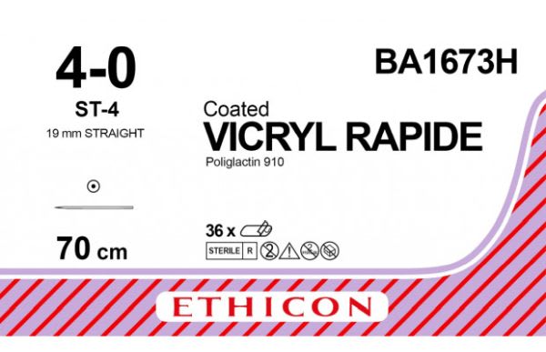 SUTUR VICRYL RAPID BA1673H ST-4 NÅL 4/0 70CM 36 STK