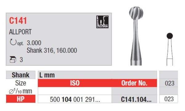 HARDMETALLBOR RUND HS C141-023 3 STK KIRURGISK EDENTA