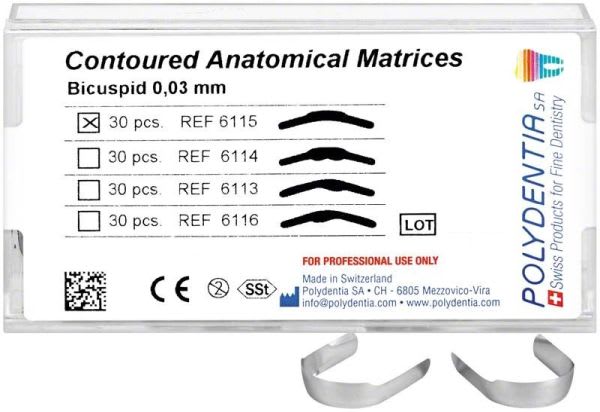 MATRISER KONTURERTE 6115 PREMOLAR 0.03 MM 30 STK POLYDENTIA