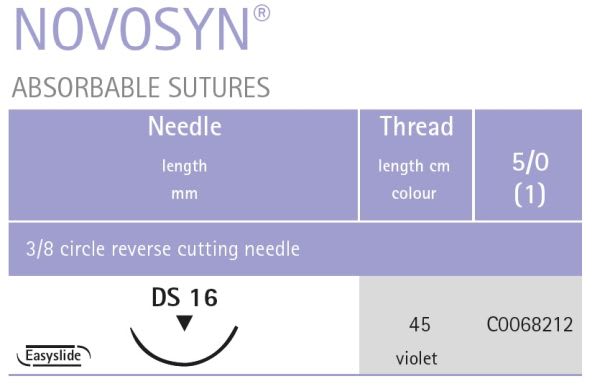 SUTUR NOVOSYN 16DS 5-0 45CM 36 STK BRAUN