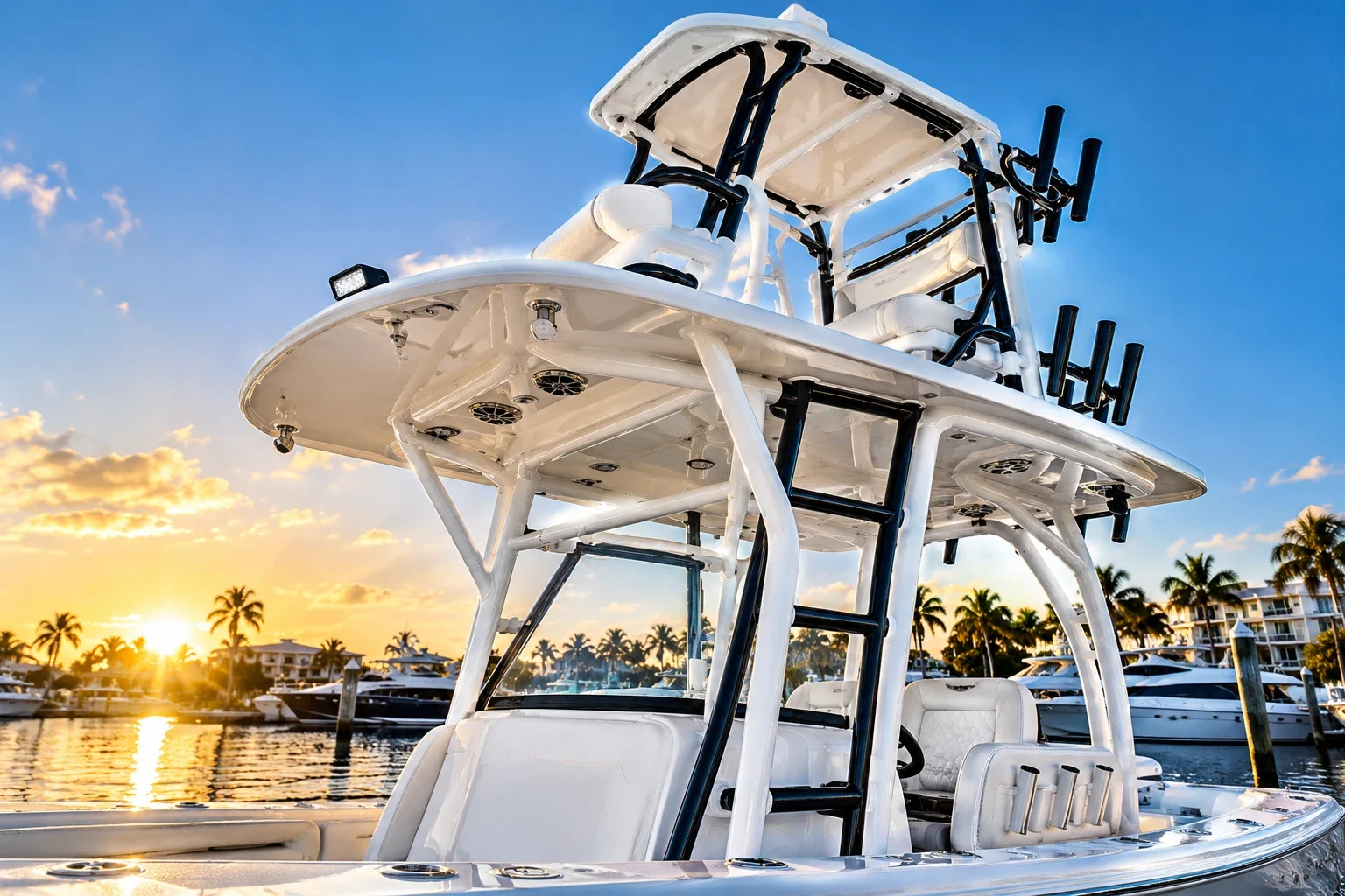 Yacht and fishing towers